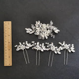 Rhinestone Crystal Pearls Hair Comb & Pin Set Bridal Hair Jewelry