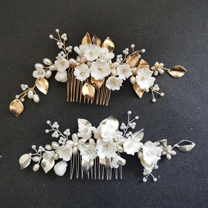 Crystal Rhinestone Freshwater Pearls Bridal Hair Comb Set
