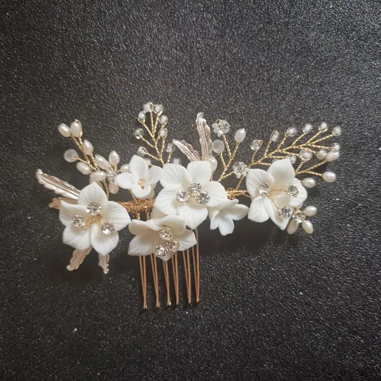 Crystal Rhinestones Pearls Flower Hair Comb Wedding Bridal Accessories