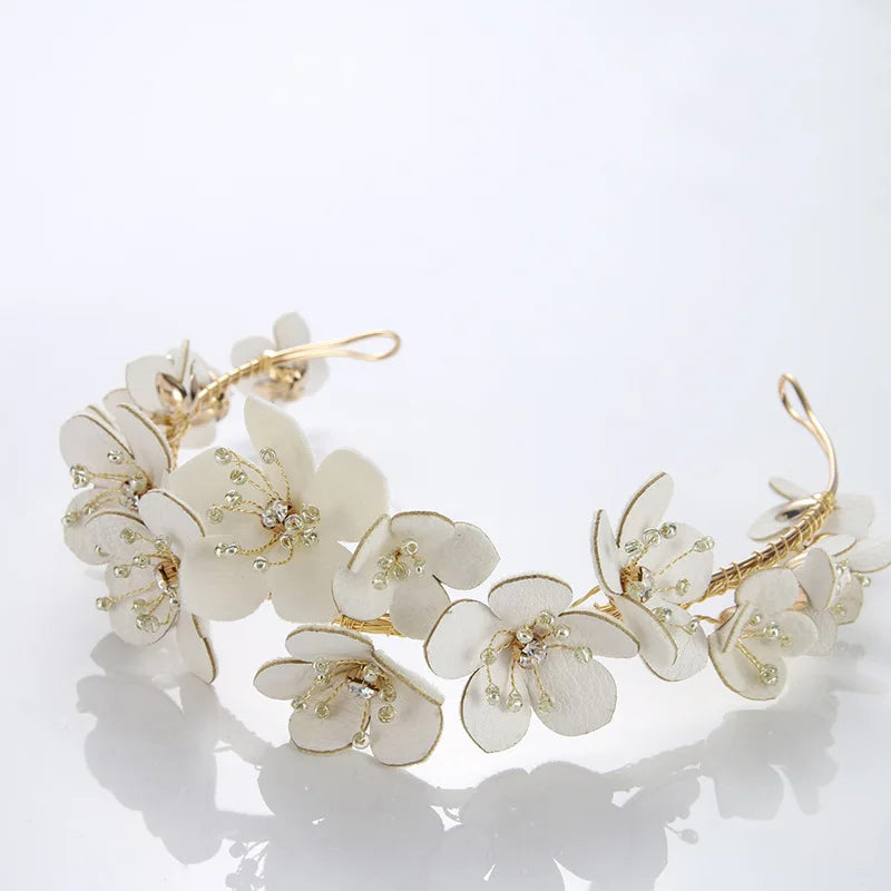 Rhinestone Leather Flower Bridal Tiara Wedding Crown