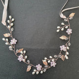 Rhinestone Pearl Bridal Headband Flower Leaf Hairpiece