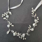 Rhinestone Pearl Bridal Headband Flower Leaf Hairpiece