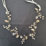 Rhinestone Pearl Bridal Headband Flower Leaf Hairpiece