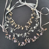Rhinestone Pearl Bridal Headband Flower Leaf Hairpiece