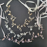 Rhinestone Pearl Bridal Headband Flower Leaf Hairpiece