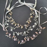 Rhinestone Pearl Bridal Headband Flower Leaf Hairpiece