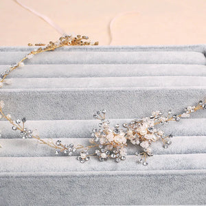Rhinestone Pearl Flower Wedding Tiara Bridal Hair Vine