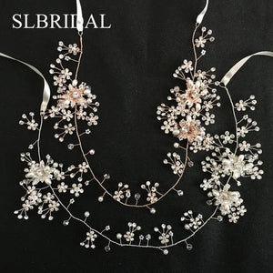 Rhinestone Pearl Flower Wedding Tiara Bridal Hair Vine