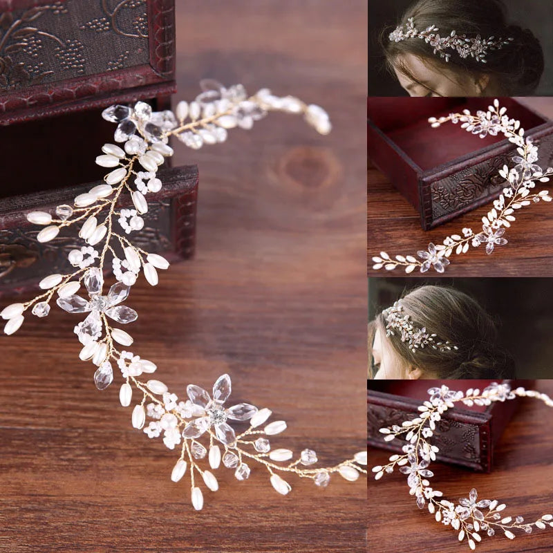 Bridal Wedding Hairband Headpiece with Crystals Rhinestones Pearls