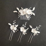 Freshwater Pearls Ceram Flower Bridal Hair Comb Hair Pin Set Wedding Headpieces
