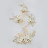 Freshwater Pearls Ceram Flower Bridal Hair Comb Hair Pin Set Wedding Headpieces
