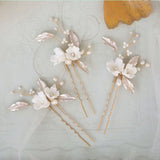 Freshwater Pearls Ceram Flower Bridal Hair Comb Hair Pin Set Wedding Headpieces