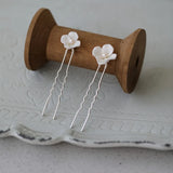 Freshwater Pearls Ceram Flower Bridal Hair Pin Set