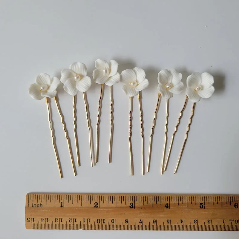 Freshwater Pearls Ceram Flower Bridal Hair Pin Set