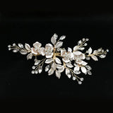 Austrian Crystals Flower Leaf Hair Clip Barrette Wedding Bridal Headpiece