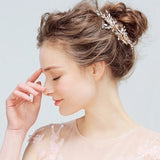 Austrian Crystals Flower Leaf Hair Clip Barrette Wedding Bridal Headpiece