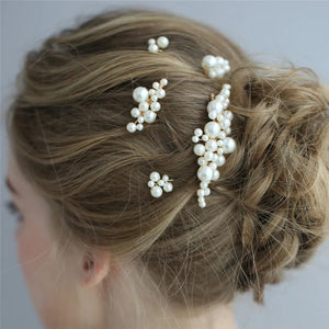 Golden Wired Simulated Pearls Wedding Hair Comb Set