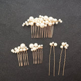 Golden Wired Simulated Pearls Wedding Hair Comb Set