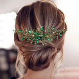 Green Rhinestones Crystal Bridal Headband Hair Comb Wedding Hair