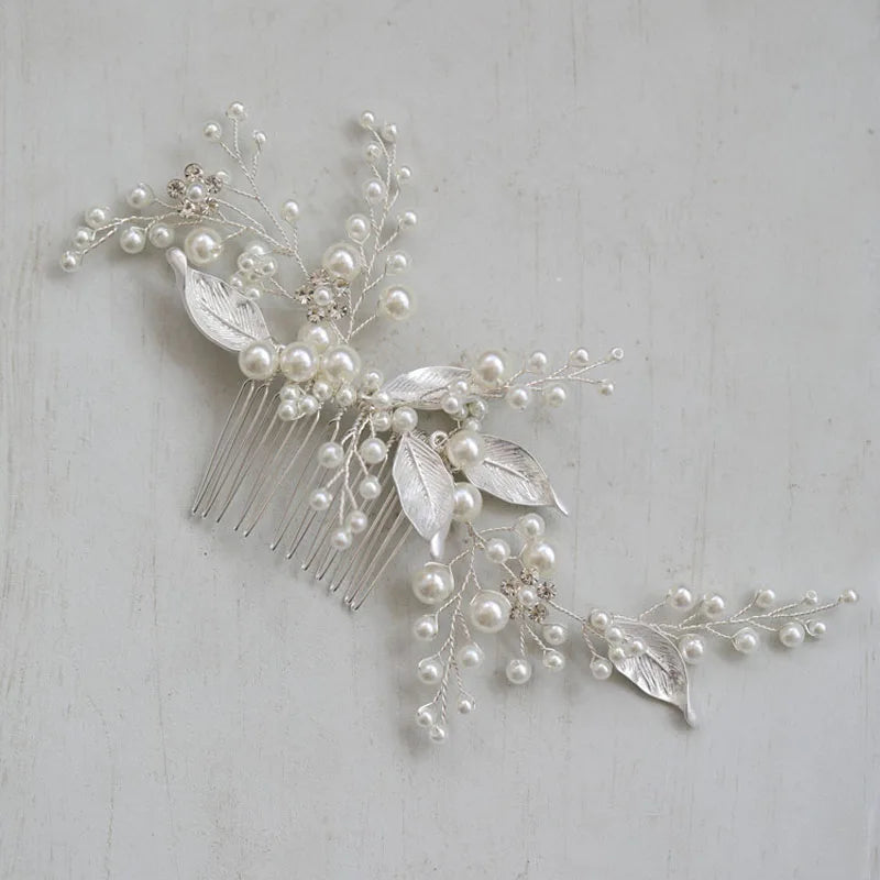 Alloy Leaf Crystal Rhinestone Bridal Hair Comb Wedding Headdress