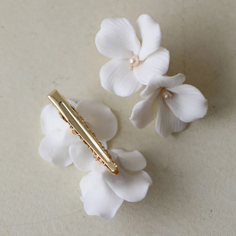 Alloy Ceramic Flower Crystal Bridal Hair Clip Wedding Headpiece