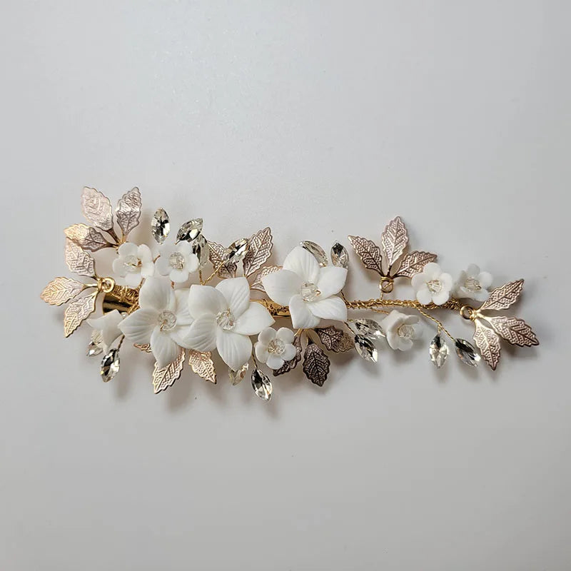 Alloy Ceramic Flower Crystal Bridal Hair Clip Barrettes