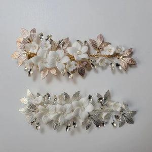 Alloy Ceramic Flower Crystal Bridal Hair Clip Barrettes
