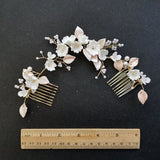 Ceramic Flower Leaf Bridal Hair Comb Wedding Headband