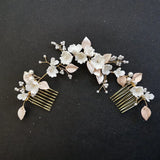 Ceramic Flower Leaf Bridal Hair Comb Wedding Headband