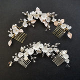 Ceramic Flower Leaf Bridal Hair Comb Wedding Headband