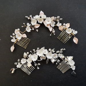 Ceramic Flower Leaf Bridal Hair Comb Wedding Headband