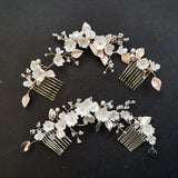 Ceramic Flower Leaf Bridal Hair Comb Wedding Headband