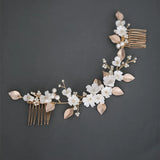 Ceramic Flower Leaf Bridal Hair Comb Wedding Headband