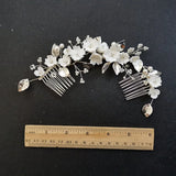 Ceramic Flower Leaf Bridal Hair Comb Wedding Headband