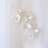 Ceramic Flower Bridal Hair Pin Set with Pearls