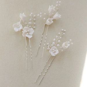 Ins Style Ceramic Flower Pearls Bridal Hair Pin Set Wedding Hair Sticker