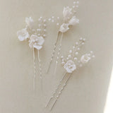 Ins Style Ceramic Flower Pearls Bridal Hair Pin Set Wedding Hair Sticker