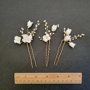 Ins Style Ceramic Flower Pearls Bridal Hair Pin Set Wedding Hair Sticker