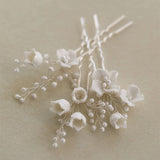 Ins Style Ceramic Flower Pearls Bridal Hair Pin Set Wedding Hair Sticker