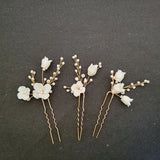 Ins Style Ceramic Flower Pearls Bridal Hair Pin Set Wedding Hair Sticker