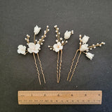 Ceramic Flower Bridal Hair Pin Set with Pearls