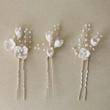 Ins Style Ceramic Flower Pearls Bridal Hair Pin Set Wedding Hair Sticker