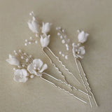 Ins Style Ceramic Flower Pearls Bridal Hair Pin Set Wedding Hair Sticker