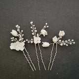 Ins Style Ceramic Flower Pearls Bridal Hair Pin Set Wedding Hair Sticker