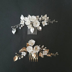 Freshwater Pearls Ceram Flower Bridal Hair Comb Wedding Hair Accessory