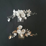 Freshwater Pearls Ceram Flower Bridal Hair Comb Wedding Hair Accessory