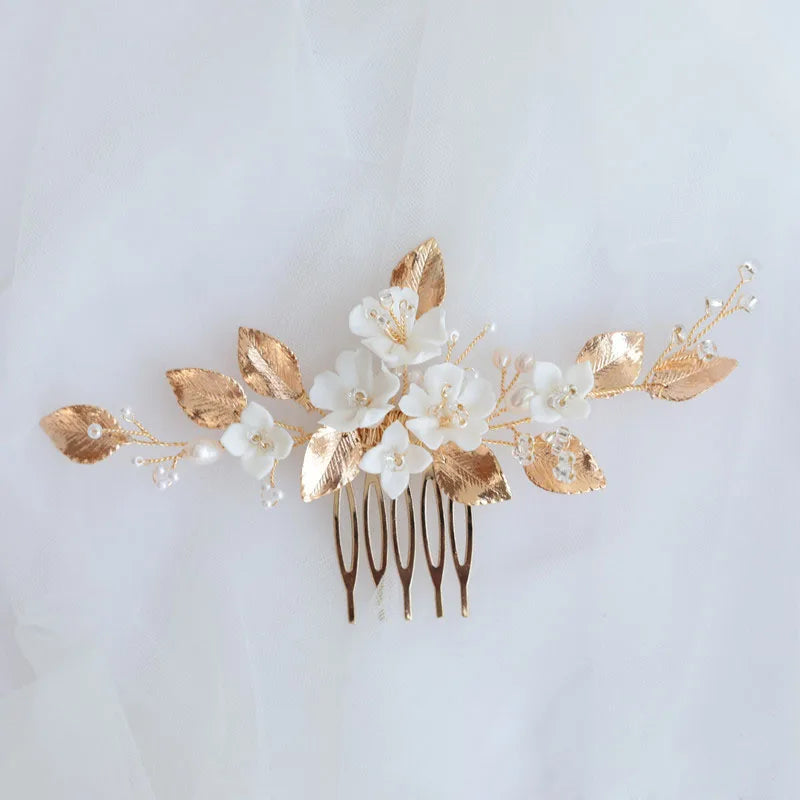 Freshwater Pearls Ceram Flower Bridal Hair Comb Wedding Hair Accessory