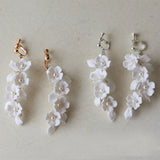 Crystal Rhinestones Porcelain Flower Pearls Bridal Earrings
