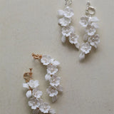 Crystal Rhinestones Porcelain Flower Pearls Bridal Earrings