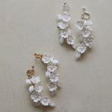 Crystal Rhinestones Porcelain Flower Pearls Bridal Earrings
